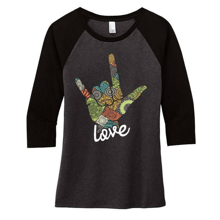 Love Asl Interpreter Hand Sign Language Translator Women's Tri-Blend 3/4-Sleeve Raglan Shirt