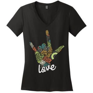 Love Asl Interpreter Hand Sign Language Translator Women's V-Neck T-Shirt