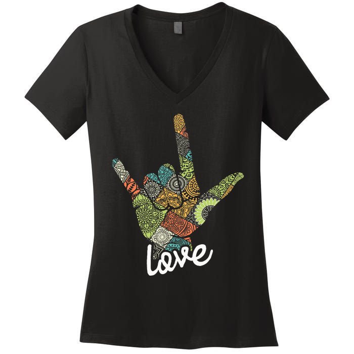 Love Asl Interpreter Hand Sign Language Translator Women's V-Neck T-Shirt