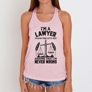 Lawyer Assume I'm Right Funny Attorney Law School Graphic Great Gift Women's Knotted Racerback Tank