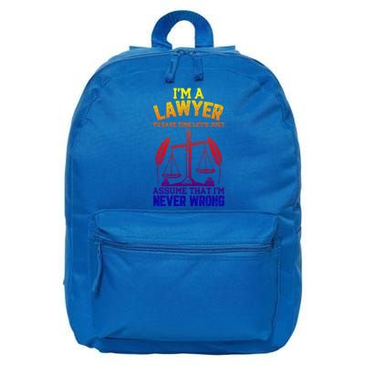 Lawyer Assume I'm Right Funny Attorney Law School Graphic Gift 16 in Basic Backpack