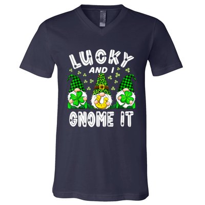 Lucky And I Gnome It Lucky Shamrock St Patrick's Day Squad V-Neck T-Shirt