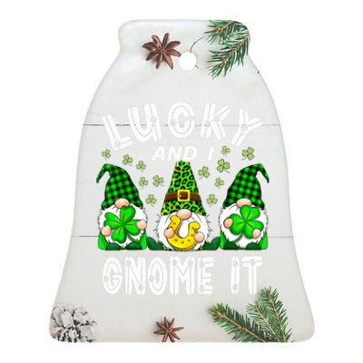 Lucky And I Gnome It Lucky Shamrock St Patrick's Day Squad Ceramic Bell Ornament