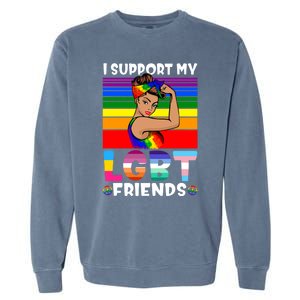 Lgbt Awareness I Support My Lgbt Friends Lgbtq Gay Lesbian Gift Garment-Dyed Sweatshirt