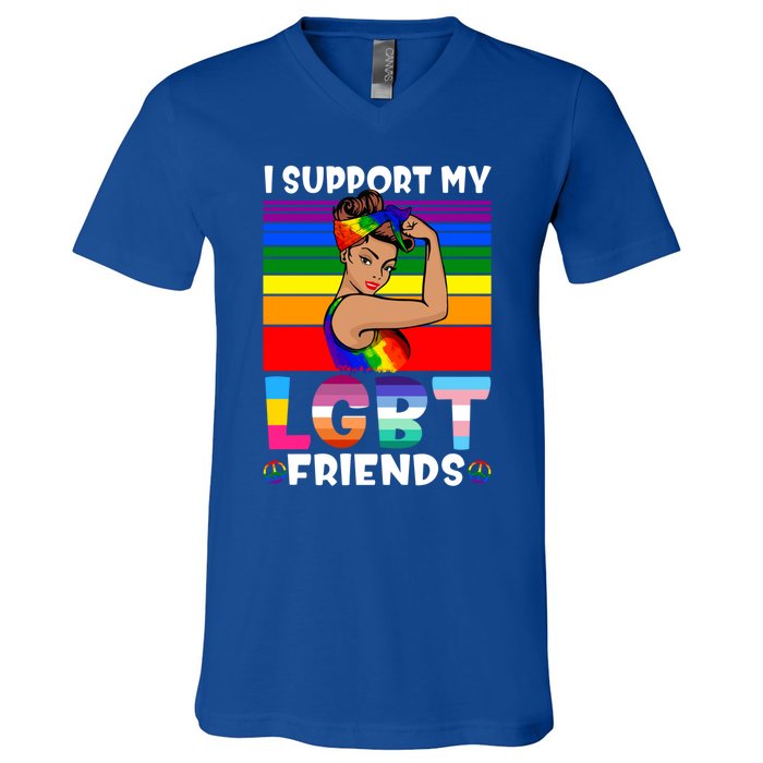 Lgbt Awareness I Support My Lgbt Friends Lgbtq Gay Lesbian Gift V-Neck T-Shirt