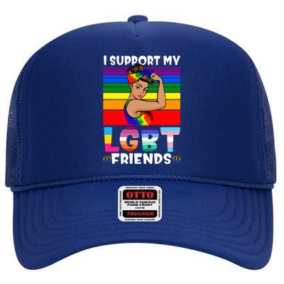 Lgbt Awareness I Support My Lgbt Friends Lgbtq Gay Lesbian Gift High Crown Mesh Back Trucker Hat