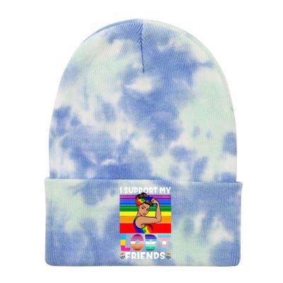 Lgbt Awareness I Support My Lgbt Friends Lgbtq Gay Lesbian Gift Tie Dye 12in Knit Beanie