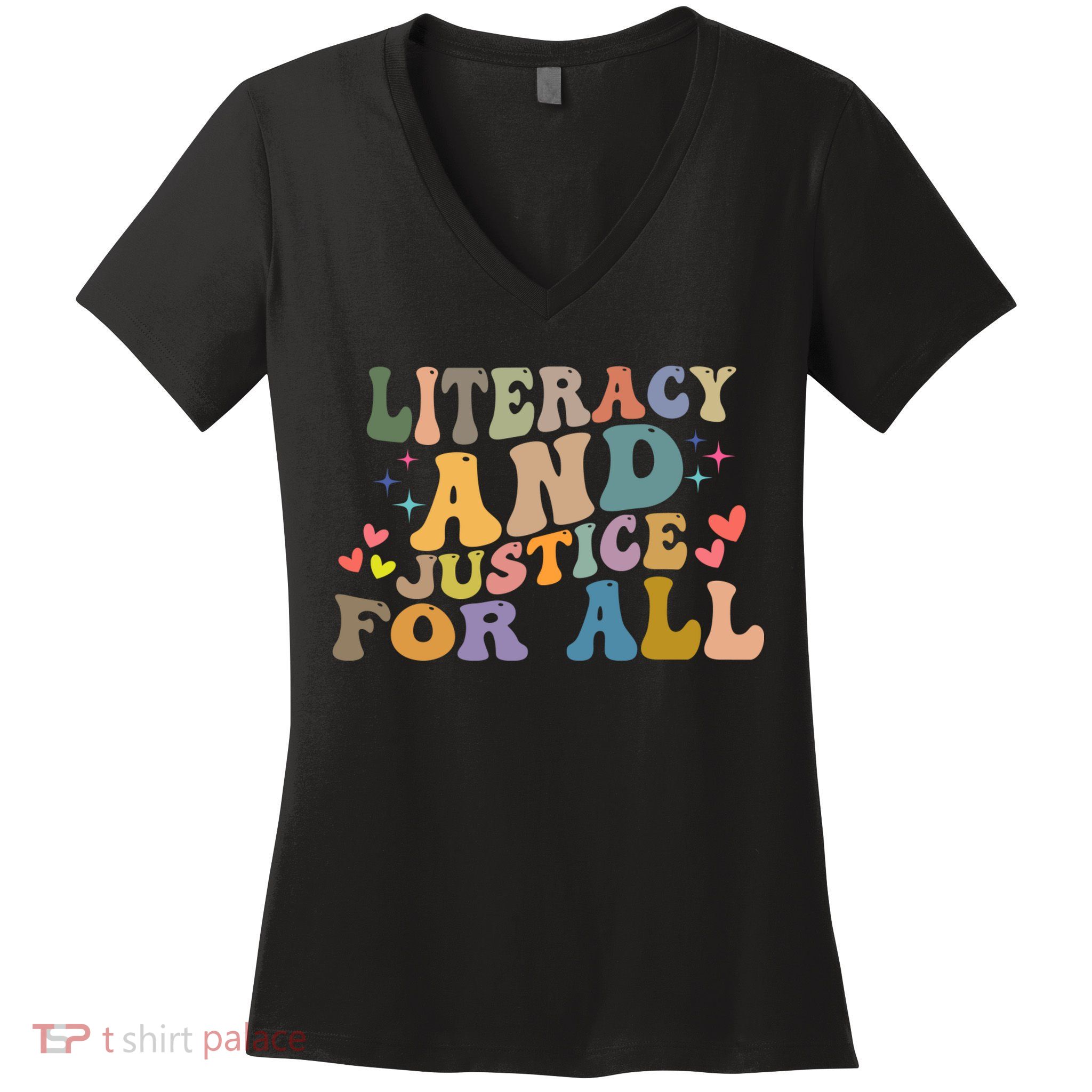 Literacy And Justice For All Reading Book Club Women's V-Neck T-Shirt