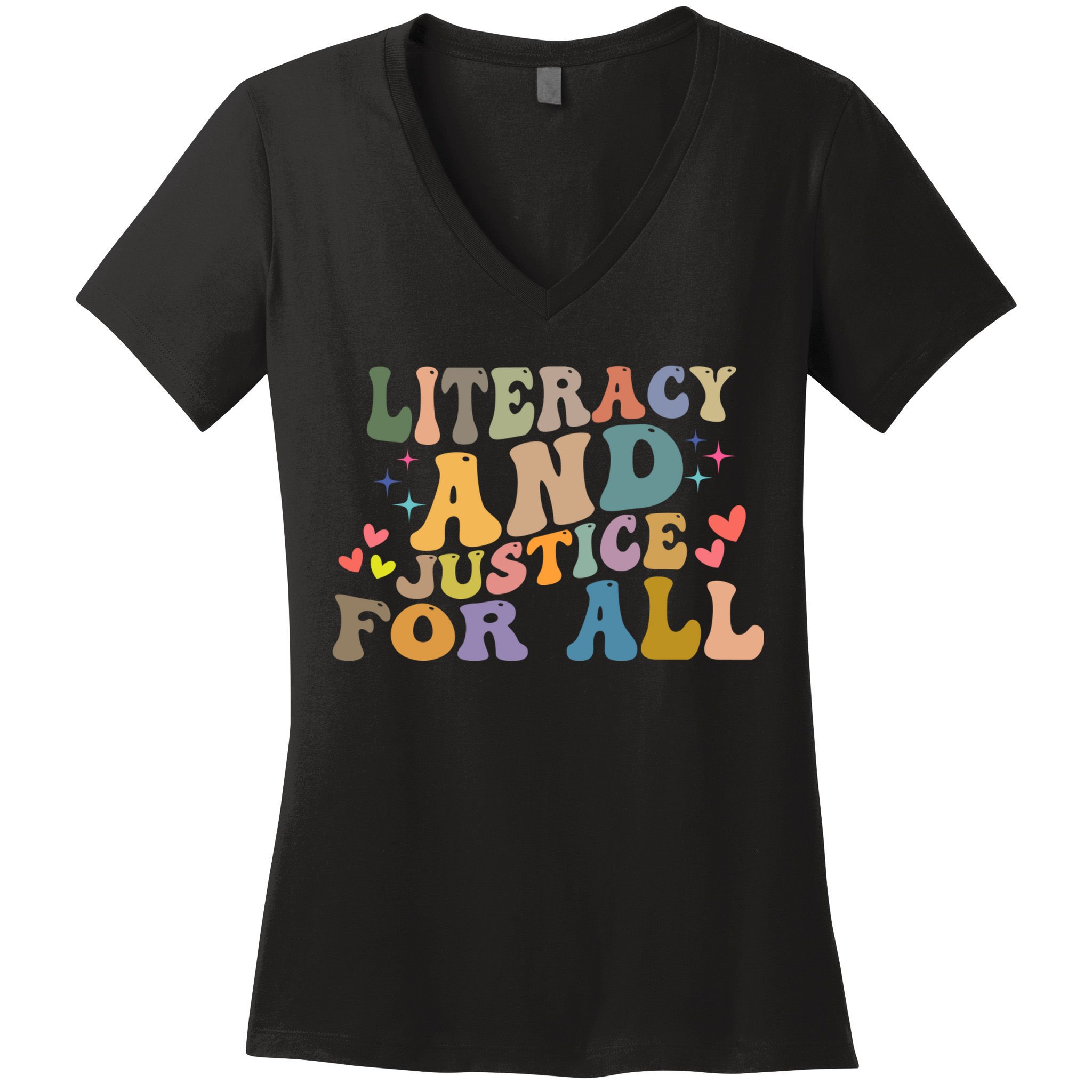 Literacy And Justice For All Reading Book Club Women's V-Neck T-Shirt