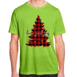 Love And Joy Checkered Christmas Tree Adult ChromaSoft Performance T-Shirt