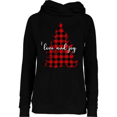 Love And Joy Checkered Christmas Tree Womens Funnel Neck Pullover Hood
