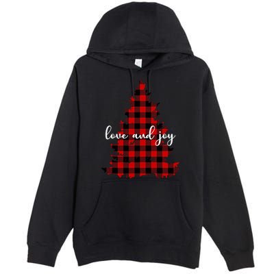 Love And Joy Checkered Christmas Tree Premium Pullover Hoodie