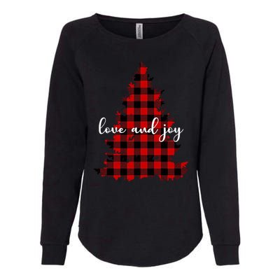 Love And Joy Checkered Christmas Tree Womens California Wash Sweatshirt