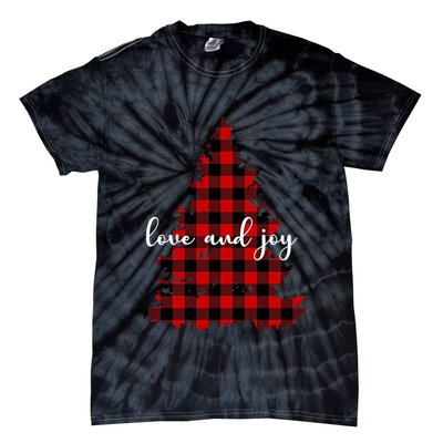 Love And Joy Checkered Christmas Tree Tie-Dye T-Shirt