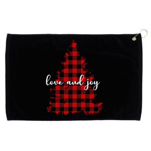 Love And Joy Checkered Christmas Tree Grommeted Golf Towel