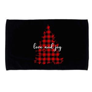 Love And Joy Checkered Christmas Tree Microfiber Hand Towel