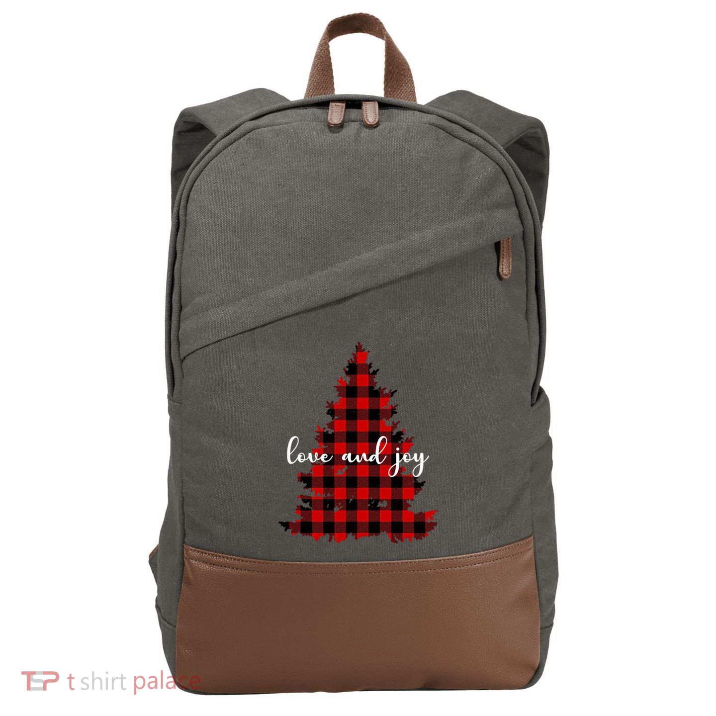 Love And Joy Checkered Christmas Tree Cotton Canvas Backpack