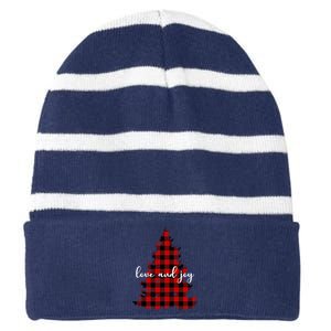 Love And Joy Checkered Christmas Tree Striped Beanie with Solid Band