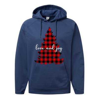 Love And Joy Checkered Christmas Tree Performance Fleece Hoodie