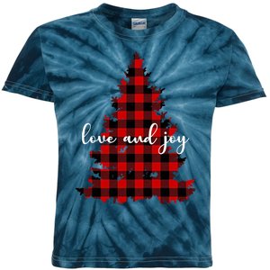 Love And Joy Checkered Christmas Tree Kids Tie-Dye T-Shirt