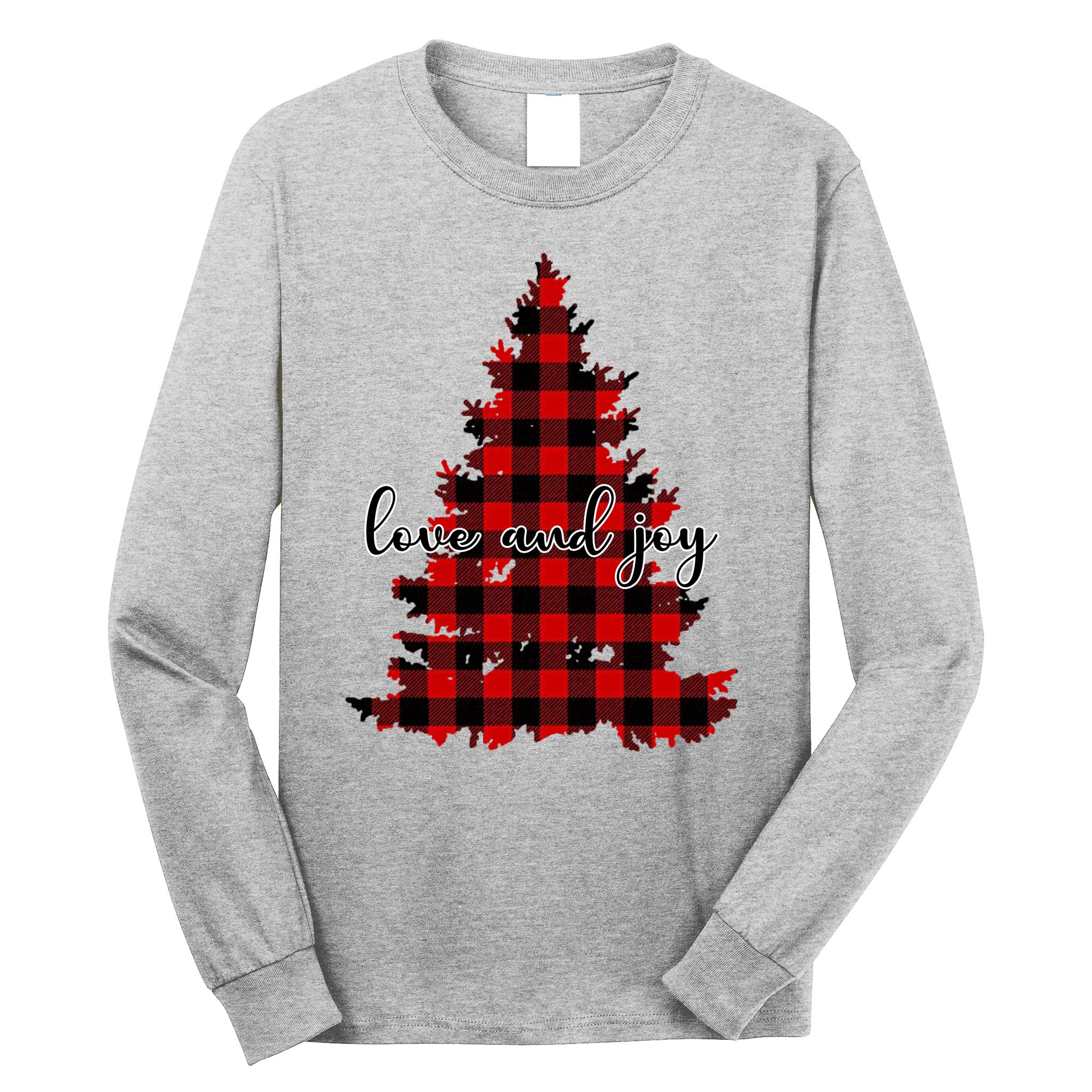 Love And Joy Checkered Christmas Tree Long Sleeve Shirt