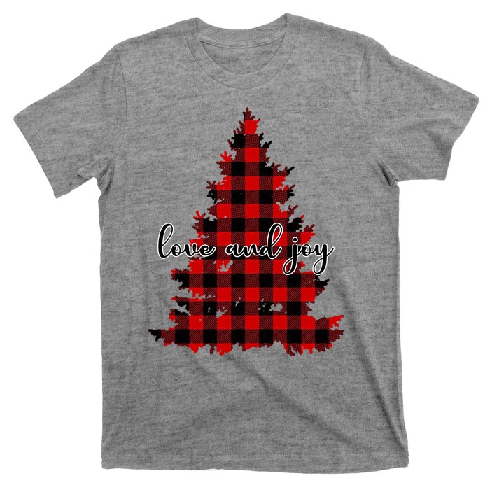 Love And Joy Checkered Christmas Tree T-Shirt