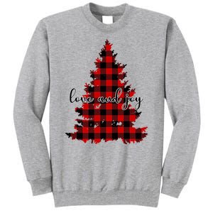 Love And Joy Checkered Christmas Tree Tall Sweatshirt