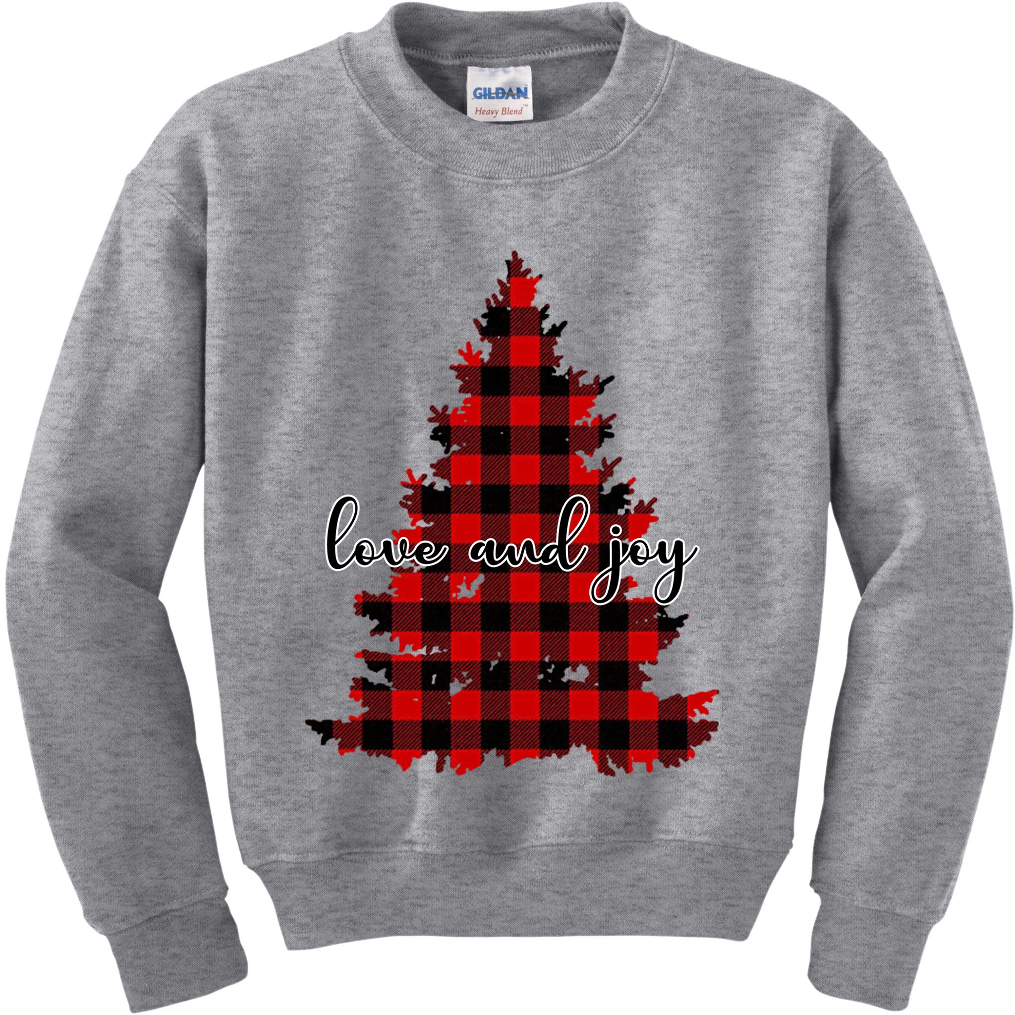 Love And Joy Checkered Christmas Tree Kids Sweatshirt
