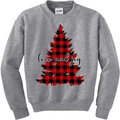 Love And Joy Checkered Christmas Tree Kids Sweatshirt