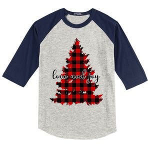 Love And Joy Checkered Christmas Tree Kids Colorblock Raglan Jersey