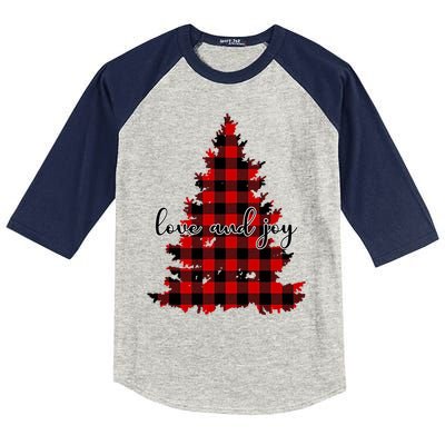 Love And Joy Checkered Christmas Tree Kids Colorblock Raglan Jersey