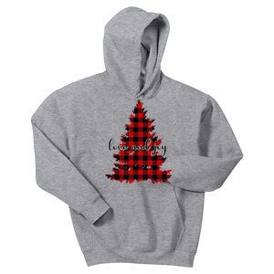 Love And Joy Checkered Christmas Tree Kids Hoodie