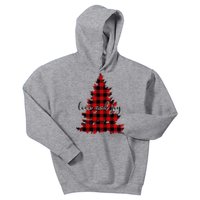 Love And Joy Checkered Christmas Tree Kids Hoodie