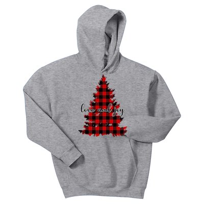 Love And Joy Checkered Christmas Tree Kids Hoodie