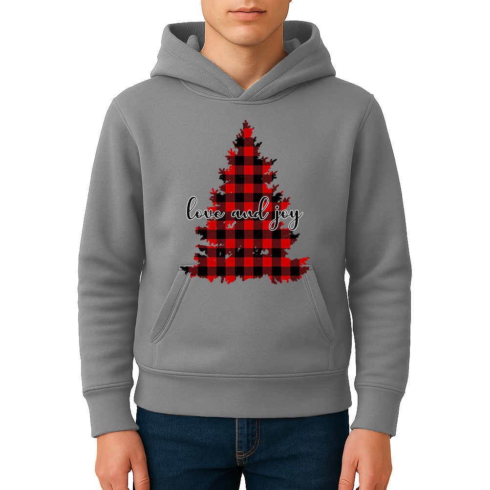Love And Joy Checkered Christmas Tree Kids Hoodie