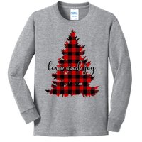 Love And Joy Checkered Christmas Tree Kids Long Sleeve Shirt