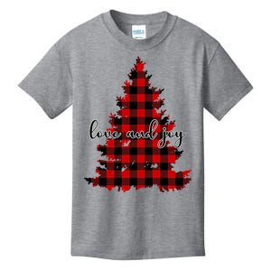 Love And Joy Checkered Christmas Tree Kids T-Shirt