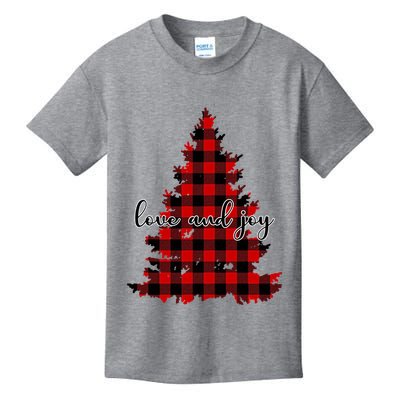 Love And Joy Checkered Christmas Tree Kids T-Shirt