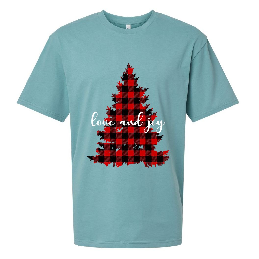 Love And Joy Checkered Christmas Tree Sueded Cloud Jersey T-Shirt