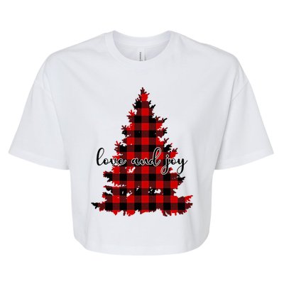 Love And Joy Checkered Christmas Tree Bella+Canvas Jersey Crop Tee