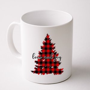 Love And Joy Checkered Christmas Tree Coffee Mug