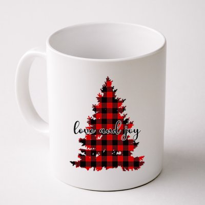 Love And Joy Checkered Christmas Tree Coffee Mug