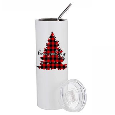 Love And Joy Checkered Christmas Tree Stainless Steel Tumbler