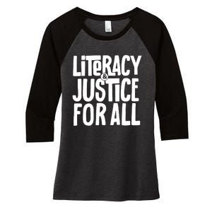 Literacy And Justice For All Literacy Education Women's Tri-Blend 3/4-Sleeve Raglan Shirt