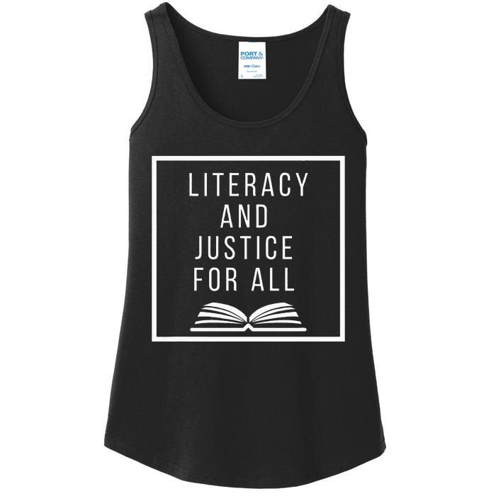 Literacy And Justice For All Literacy Teacher Reading Ladies Essential Tank