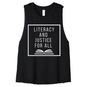 Literacy And Justice For All Literacy Teacher Reading Women's Racerback Cropped Tank