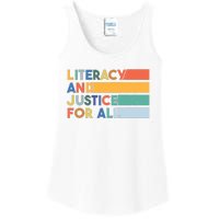 Literacy And Justice For All Reading Literacy Education Ladies Essential Tank