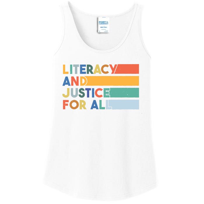 Literacy And Justice For All Reading Literacy Education Ladies Essential Tank