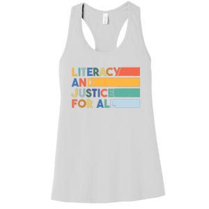 Literacy And Justice For All Reading Literacy Education Women's Racerback Tank