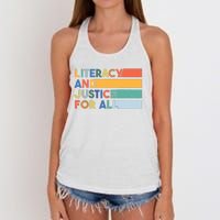 Literacy And Justice For All Reading Literacy Education Women's Knotted Racerback Tank